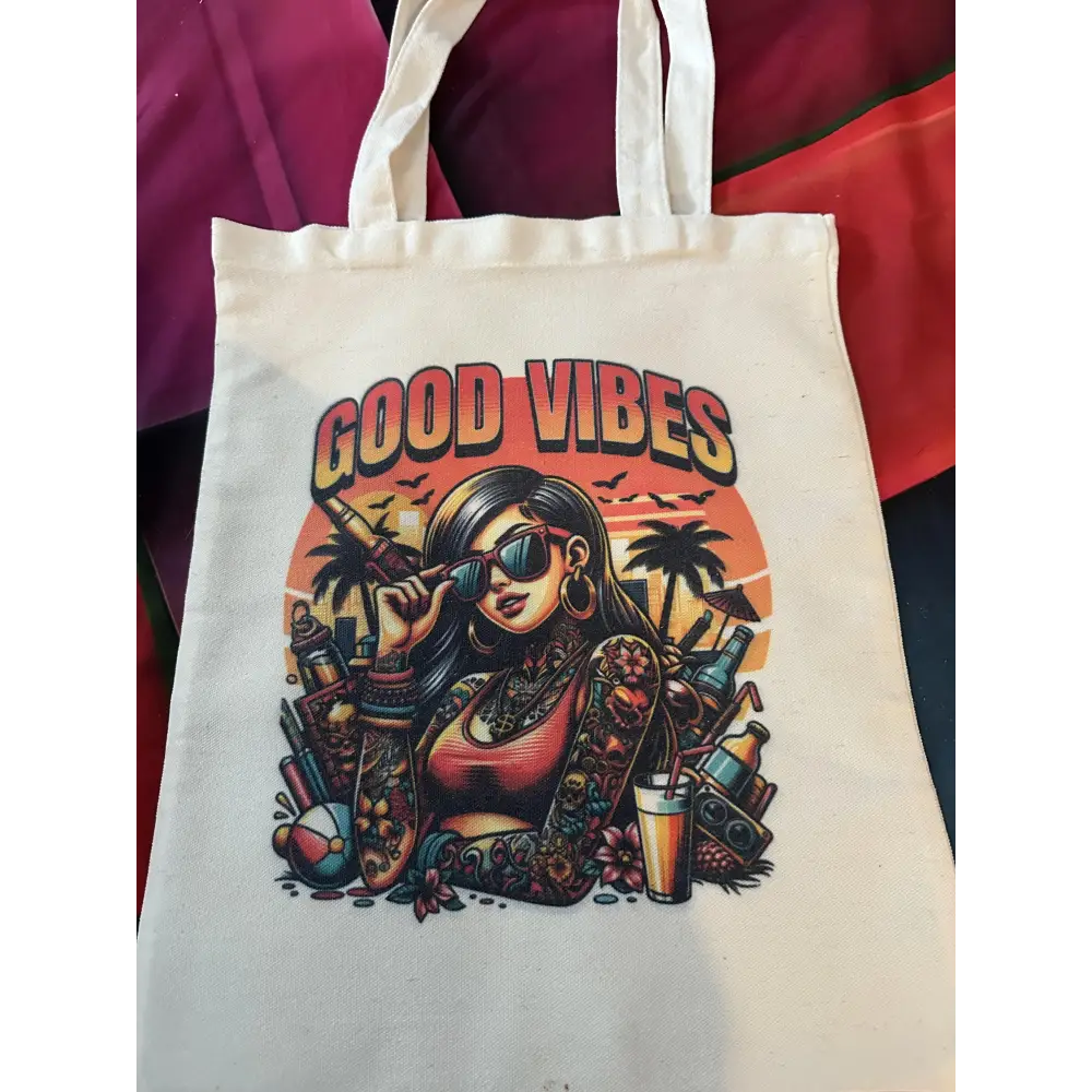 custom sublimation totes - good vibes - totes