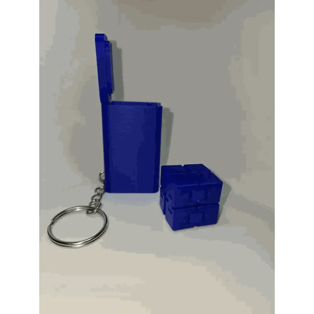 Custom 3D-printed blue keychain featuring a unique design with detachable parts.
