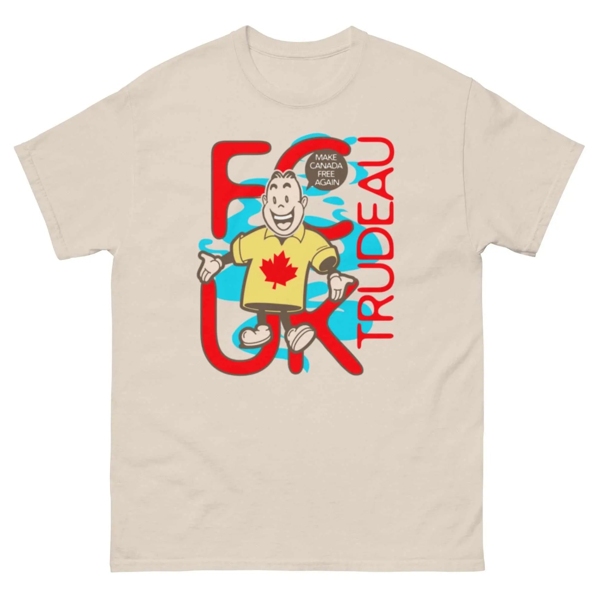 Bold, stylish custom graphic tee with a humorous "f trudeau" design, 100% cotton.