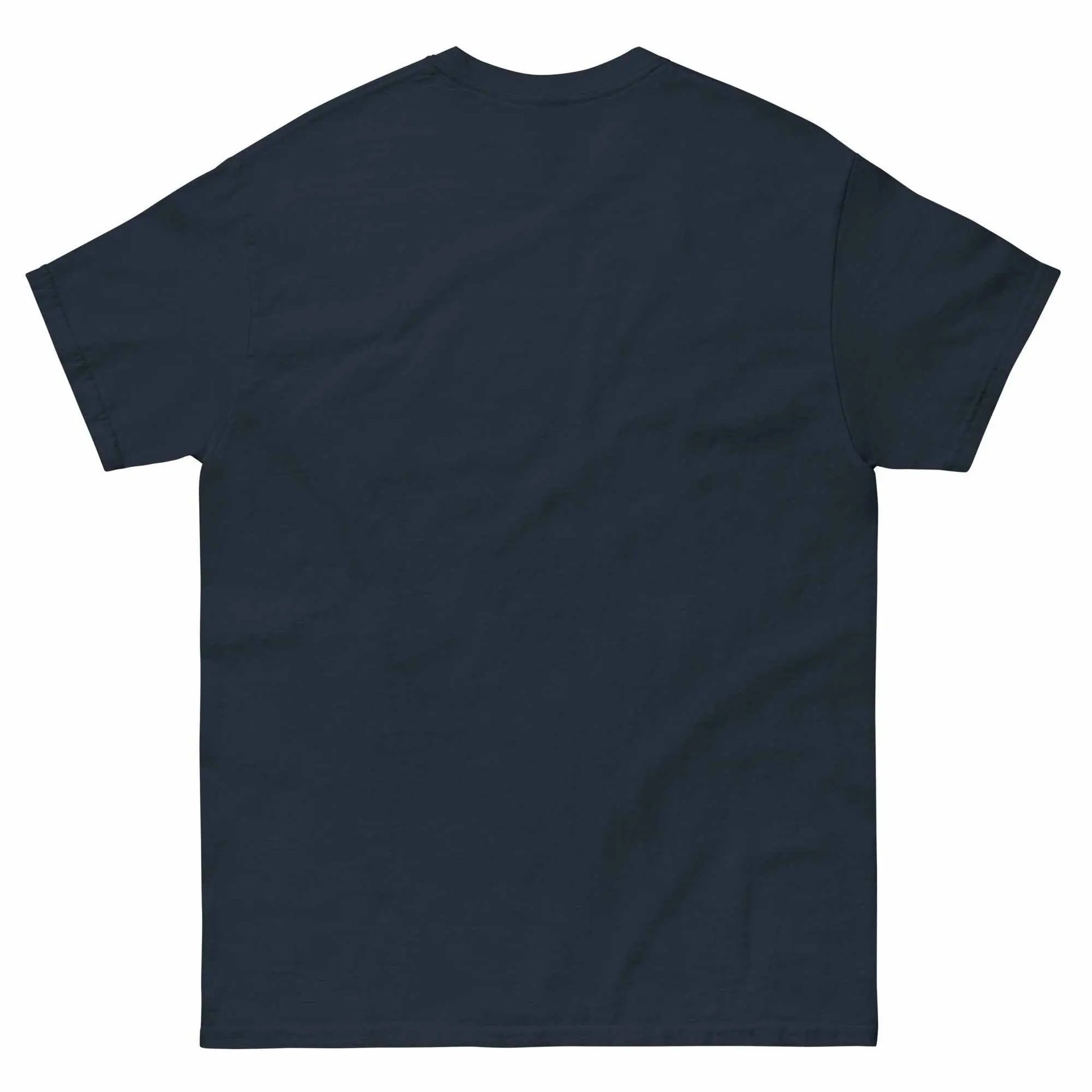 Bold navy blue custom graphic tee, unisex fit, 100% cotton, perfect for layered streetwear.