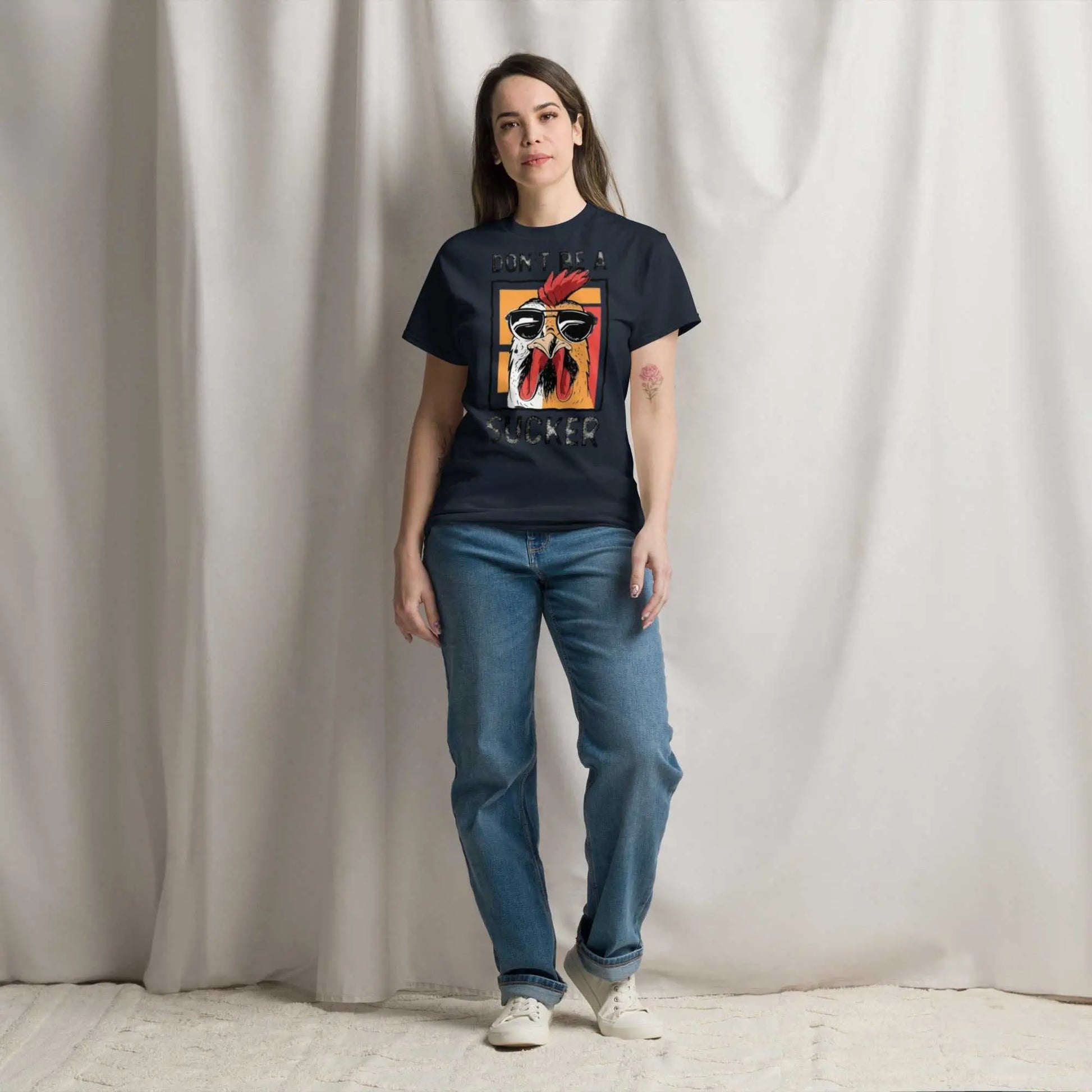 Bold, stylish custom graphic tee with "don't be a sucker" design, 100% cotton, unisex fit.