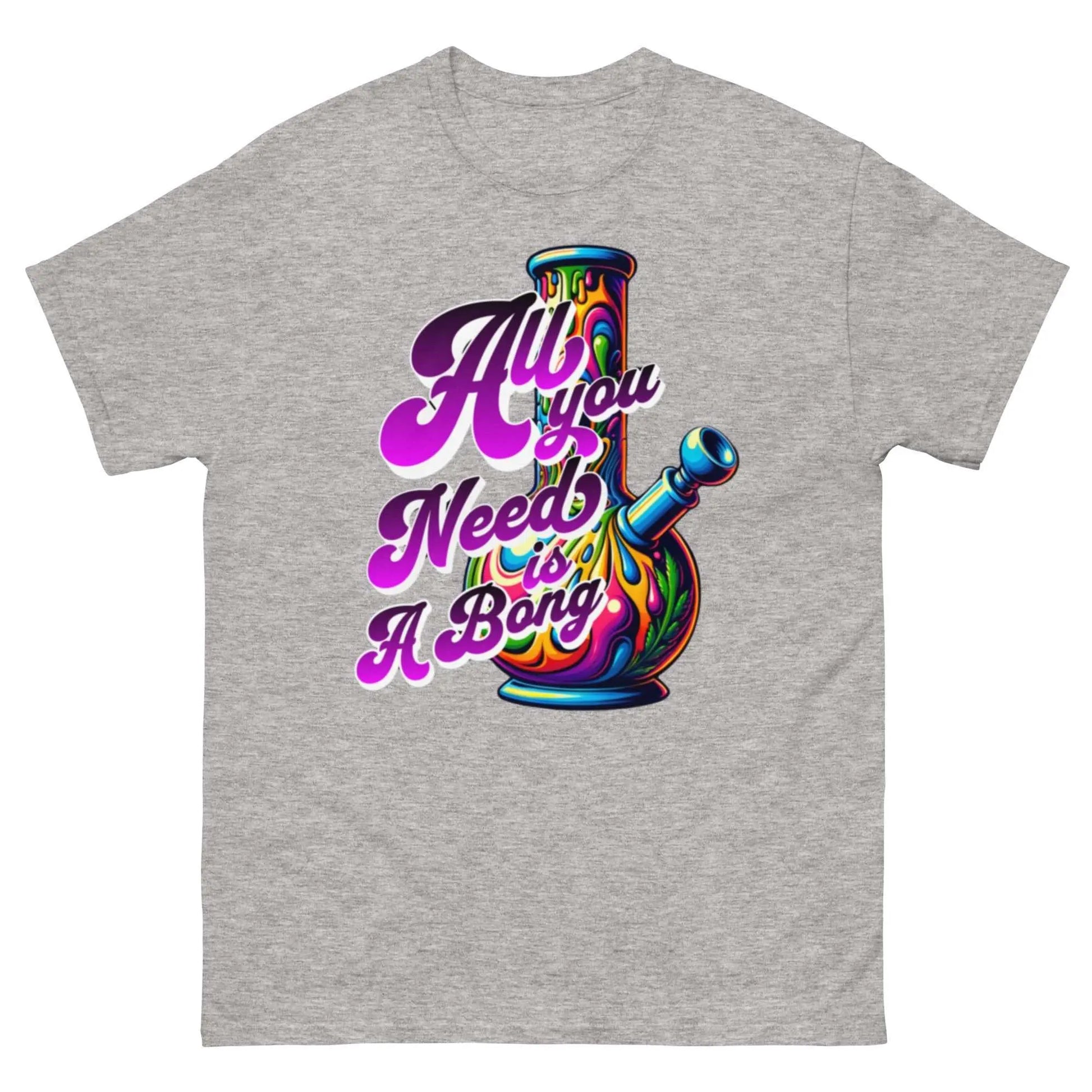 Bold stylish custom graphic tee with "All You Need" design, colorful bong illustration.