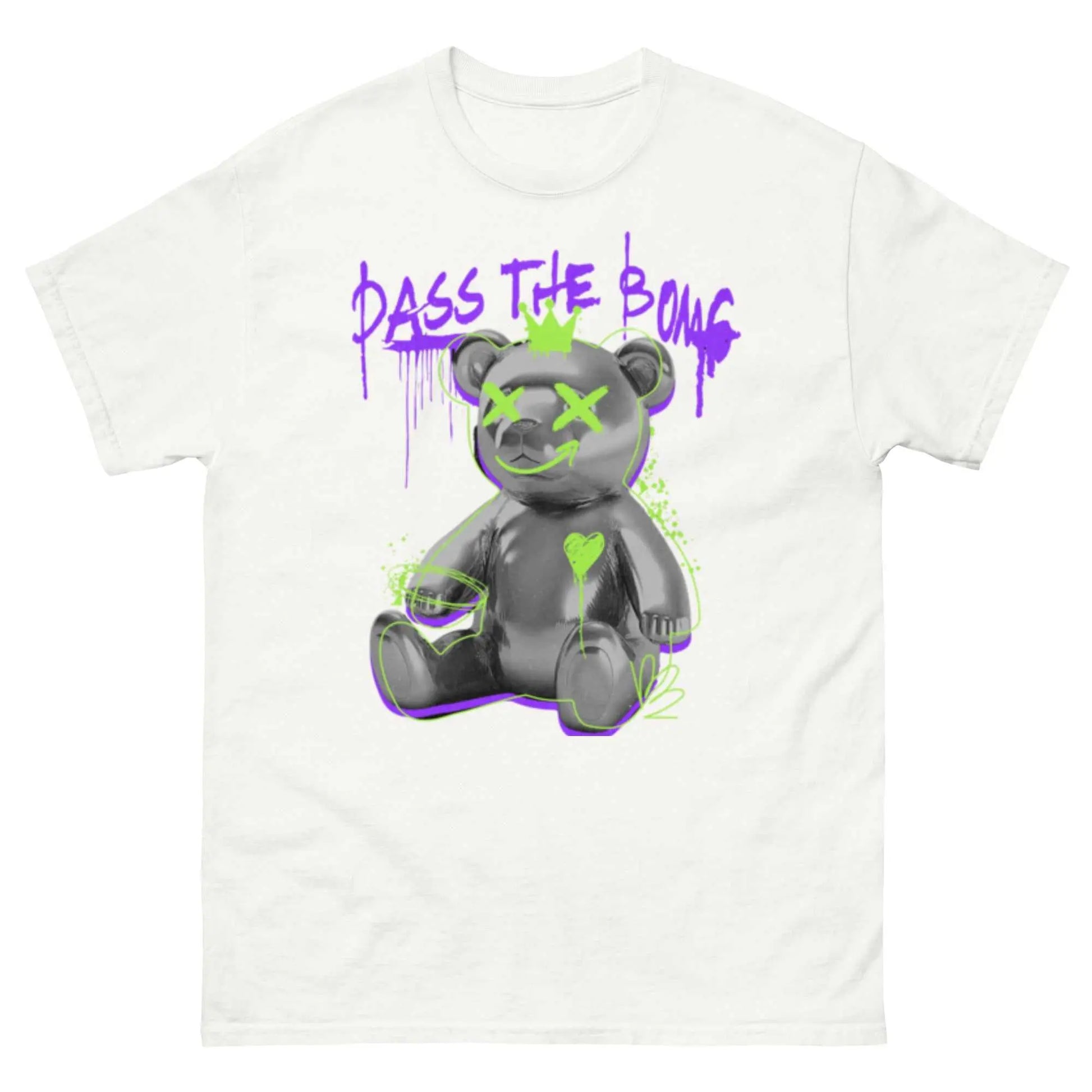 Bold, stylish custom graphic tee with bear design and "Pass The Bong" text.
